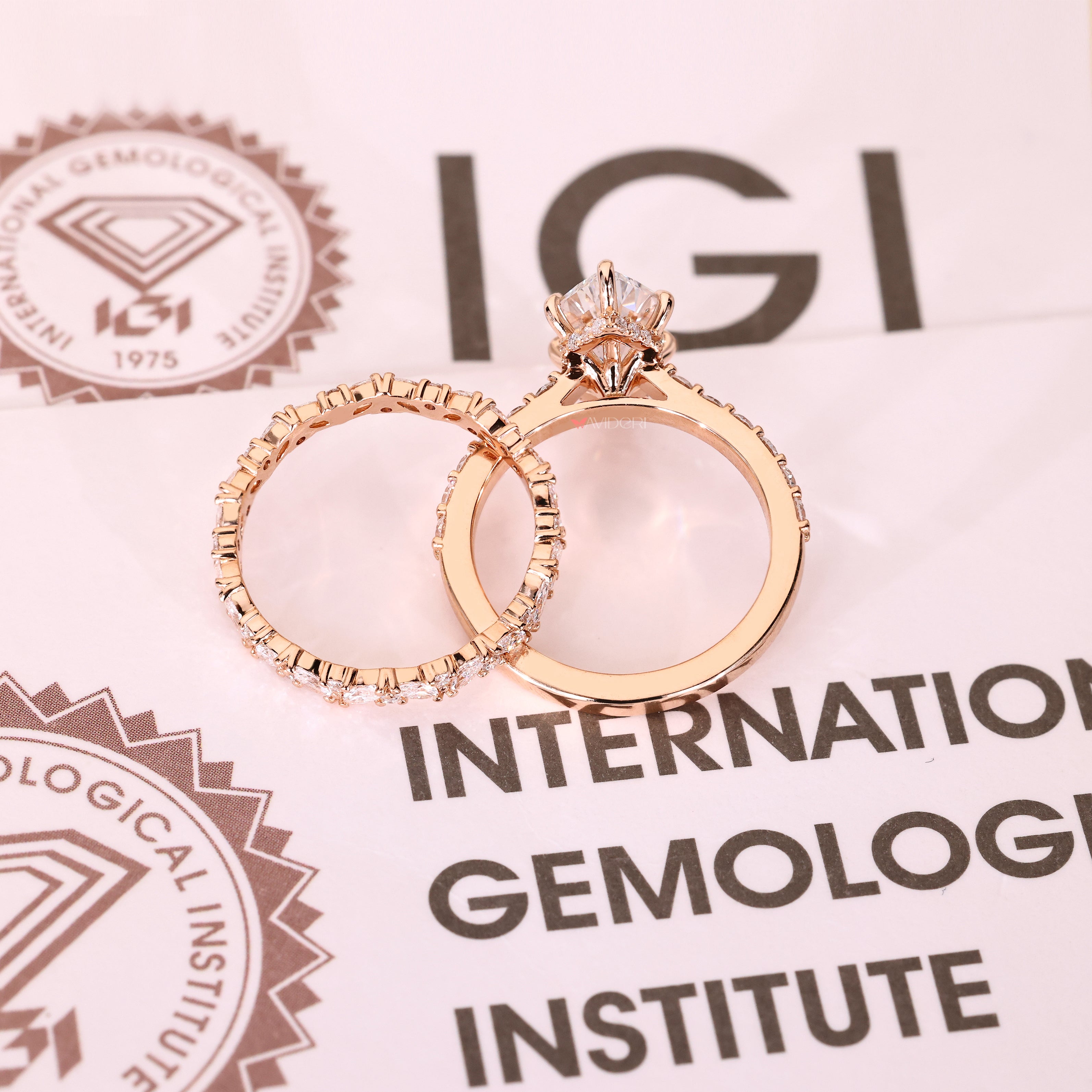 Lab grown marquise ring IGI certified band set.
