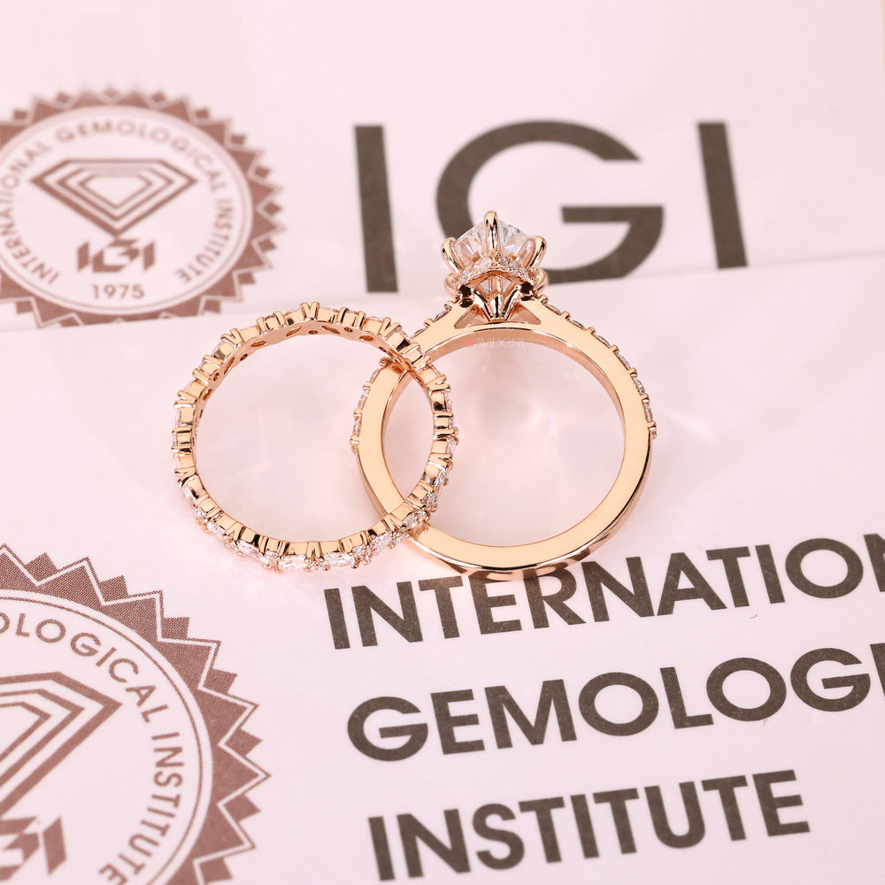 Lab grown marquise ring IGI certified band set.
