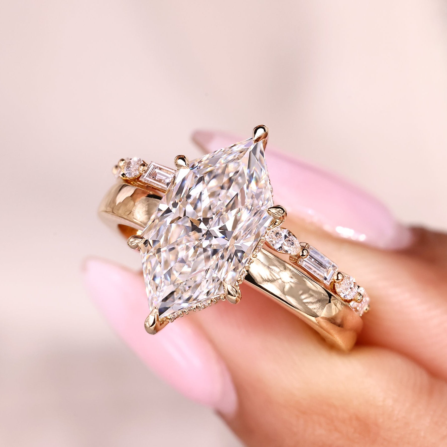 Diamond engagement ring with hidden halo.