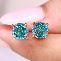 Cyan Blue Portuguese Cut Earrings In Rose Gold