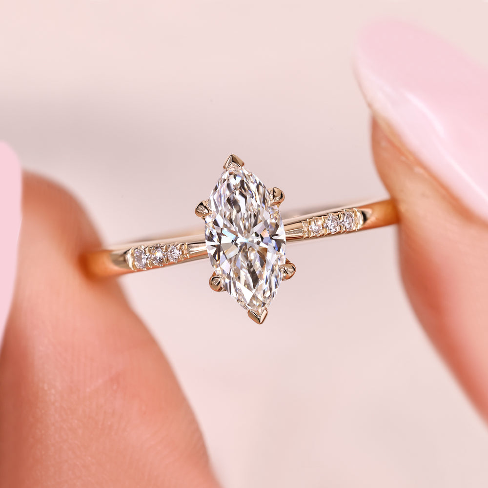 Tapered Shank Marquise Diamond Engagement Ring