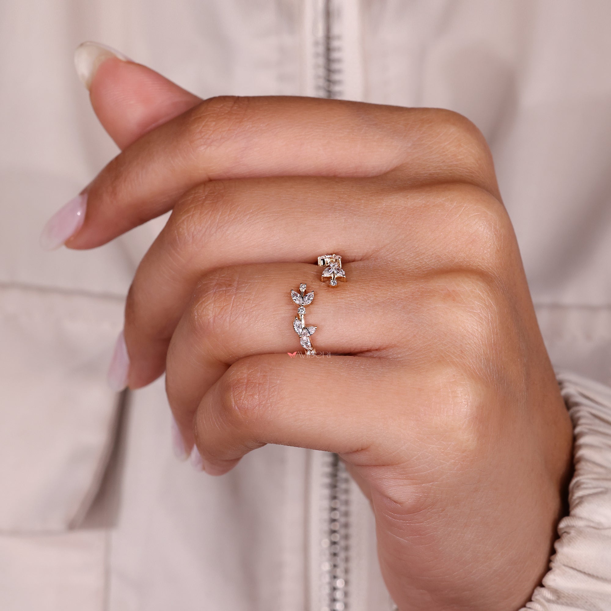Lab grown diamond open gap enhancer band.
