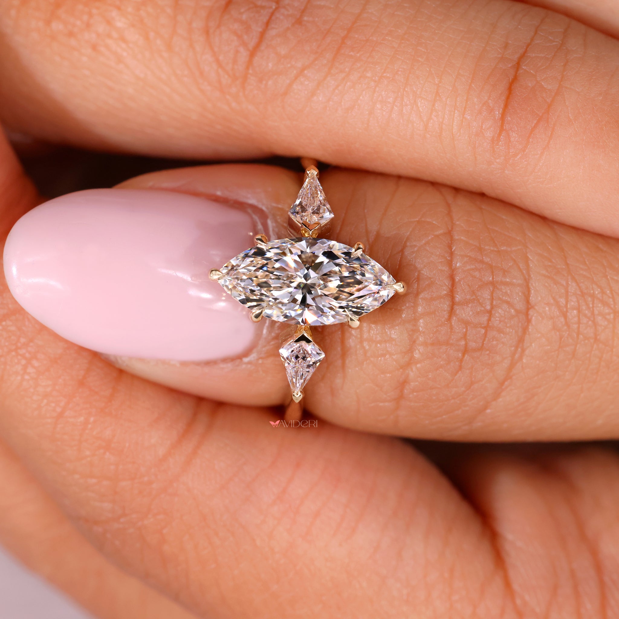 Lab Grown Diamond, kite shaped diamond, marquise engagement ring
