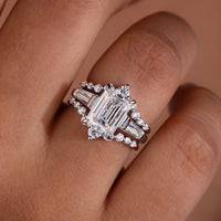 Emerald Cut Engagement Ring With Round Cut Wedding Band