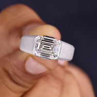 Matte Finish Half Bezel Men's Ring In Emerald Diamond