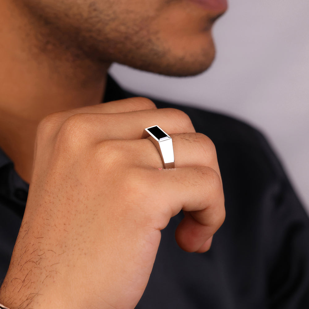 Bold mens signet ring with a contemporary design
