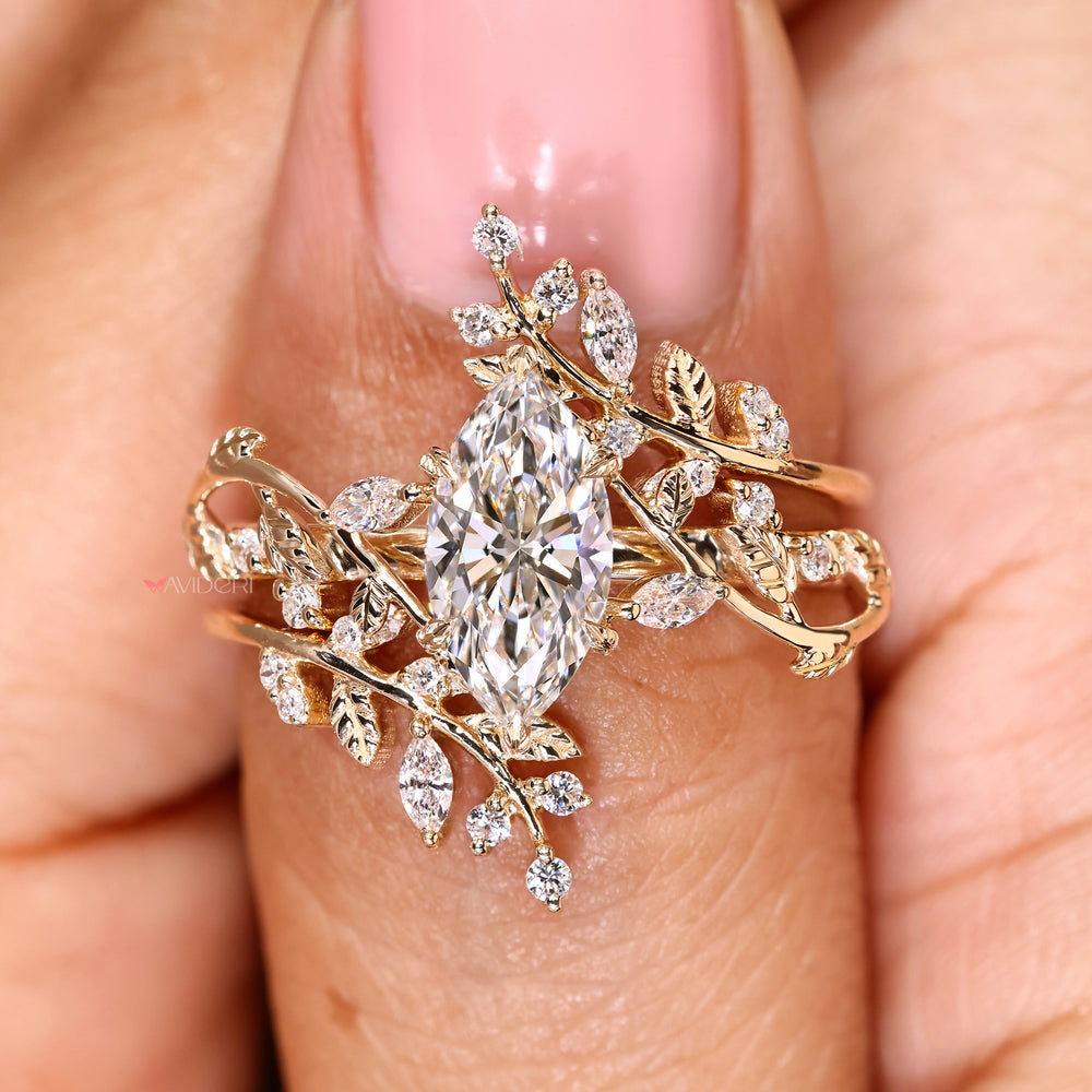 Nature style marquise ring and band set.
