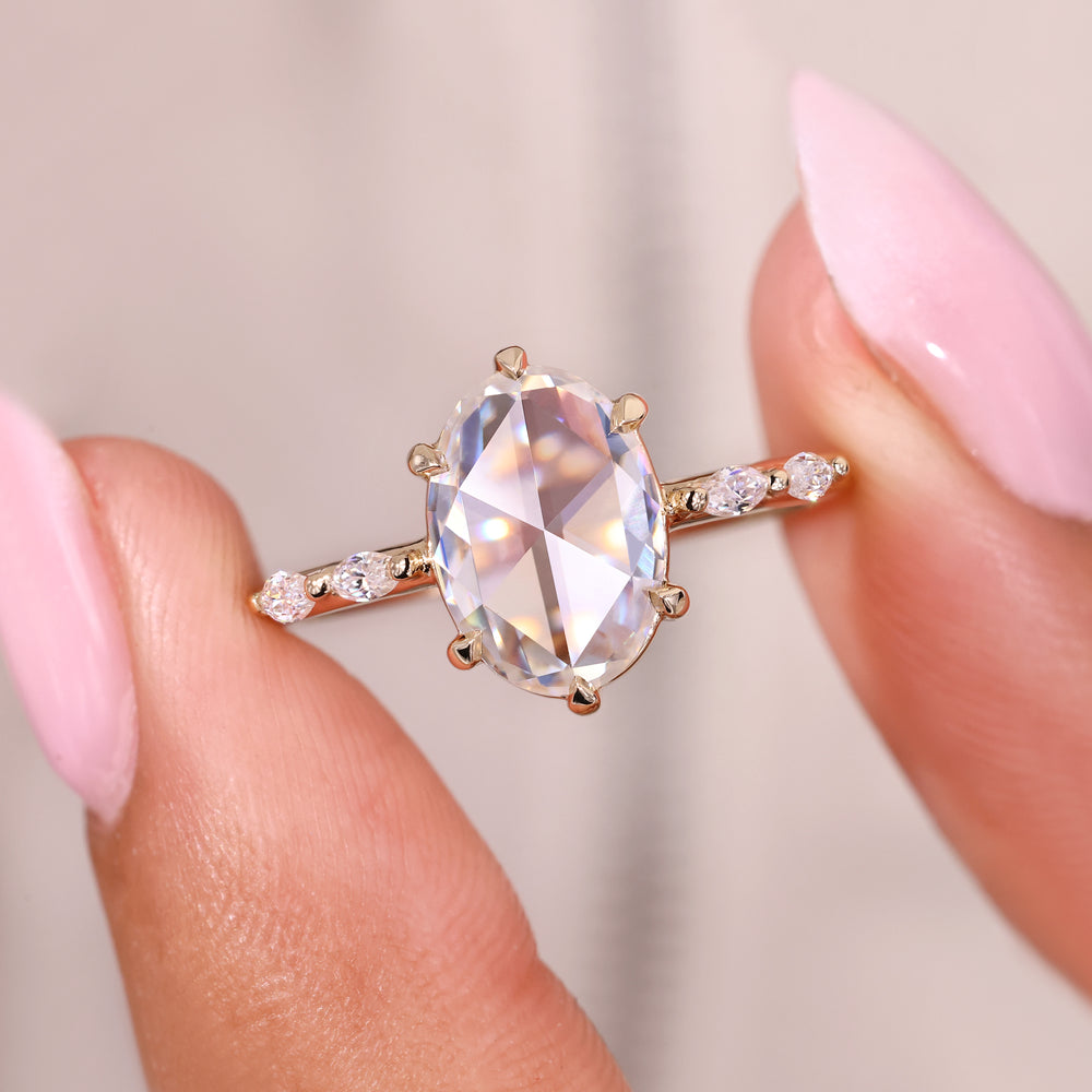 Oval moissanite ring, moissanite engagement ring, handmade jewelry.
