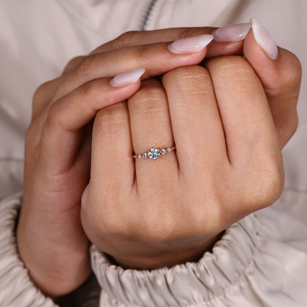 five stone ring six prong engagement ring Round Cut Diamond Side Stones.

