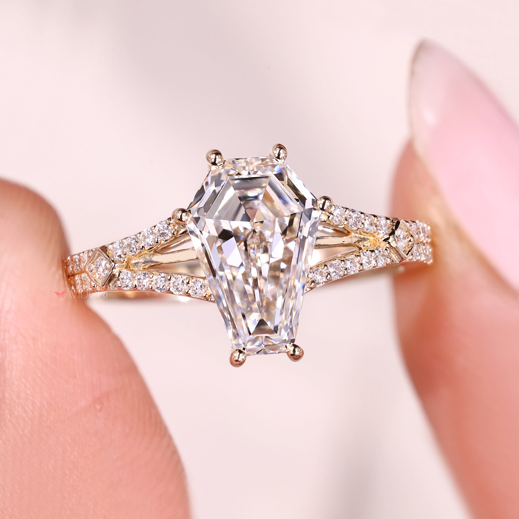 Round Cut Pave Double Row Split Shank Ring.