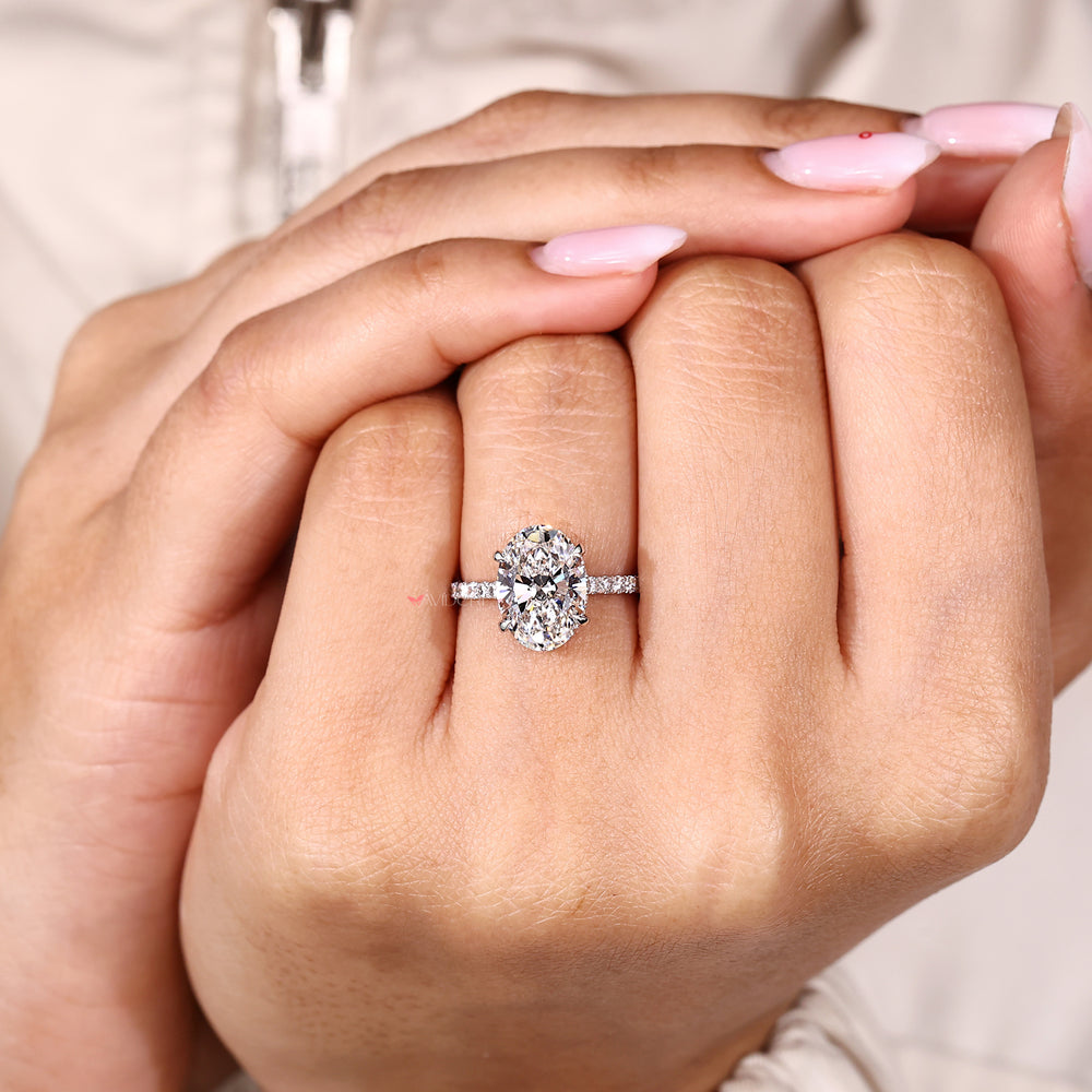 Lab grown oval diamond engagement ring handmade.