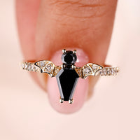 Bat Black Coffin Ring With Pave Setting