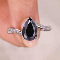 Bypass Ring Setting With Pear Black Stone