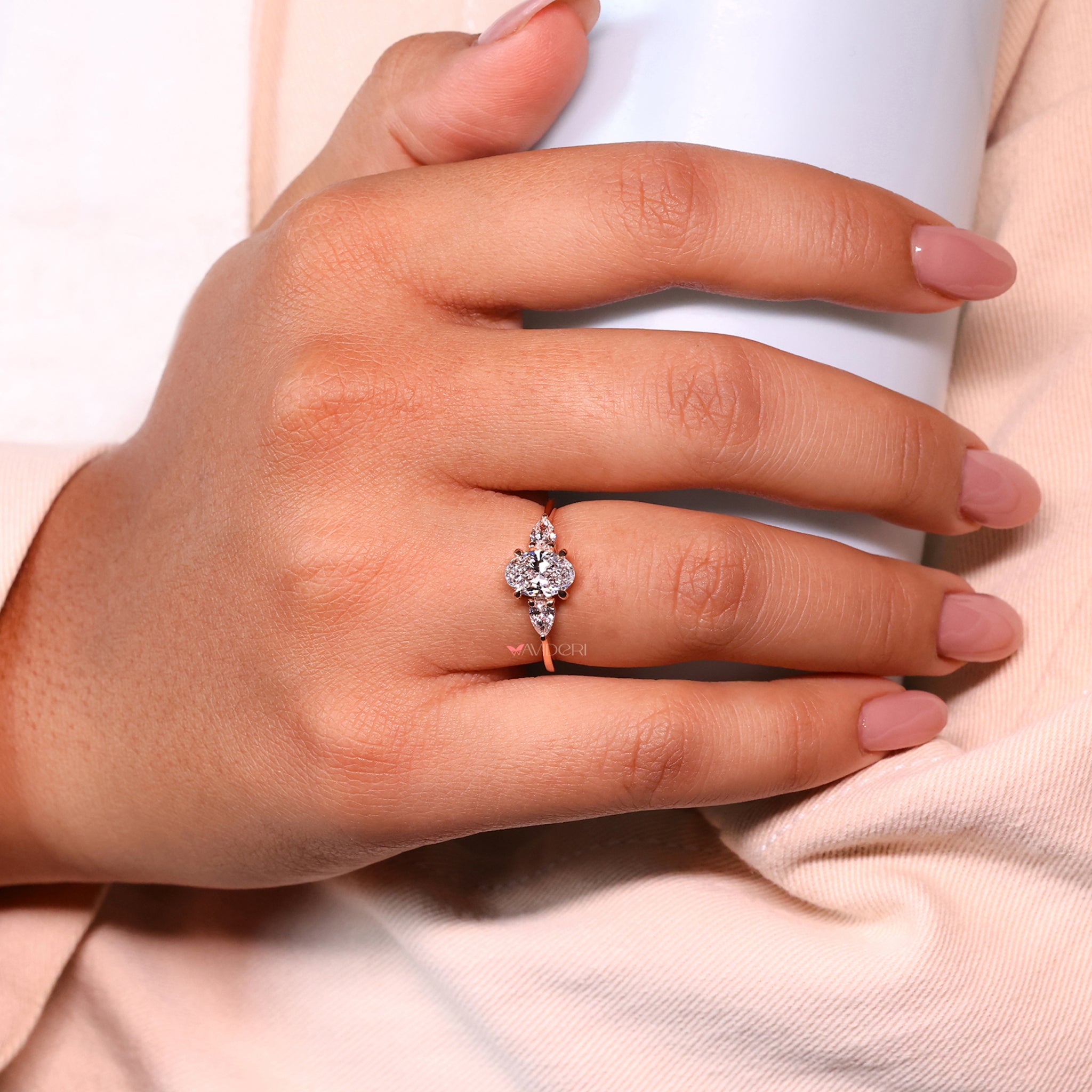 oval solitaire engagement ring, prong setting ring, lab grown diamond
