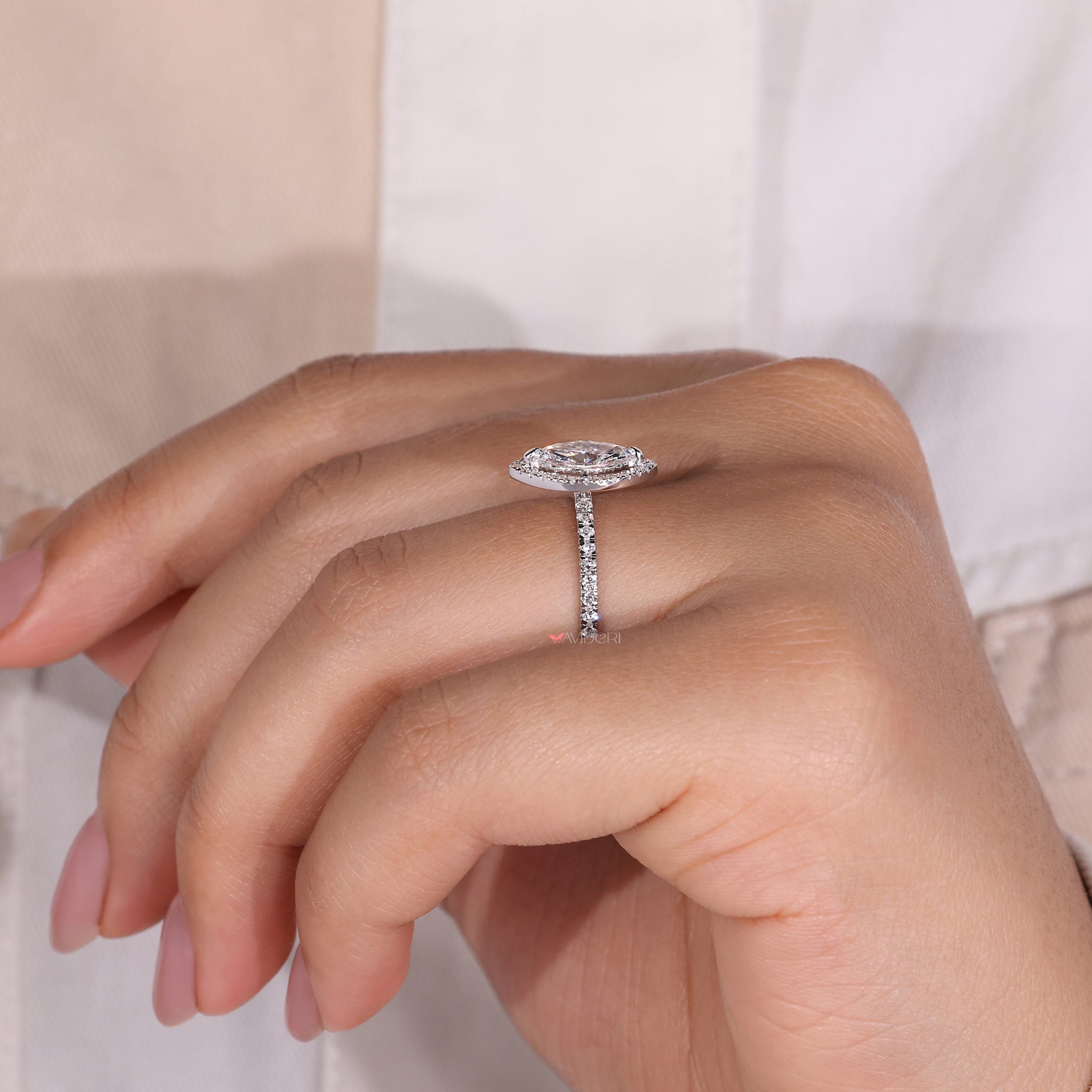 Marquise engagement ring with handmade ring craftsmanship, ensuring exceptional quality and attention to detail.
