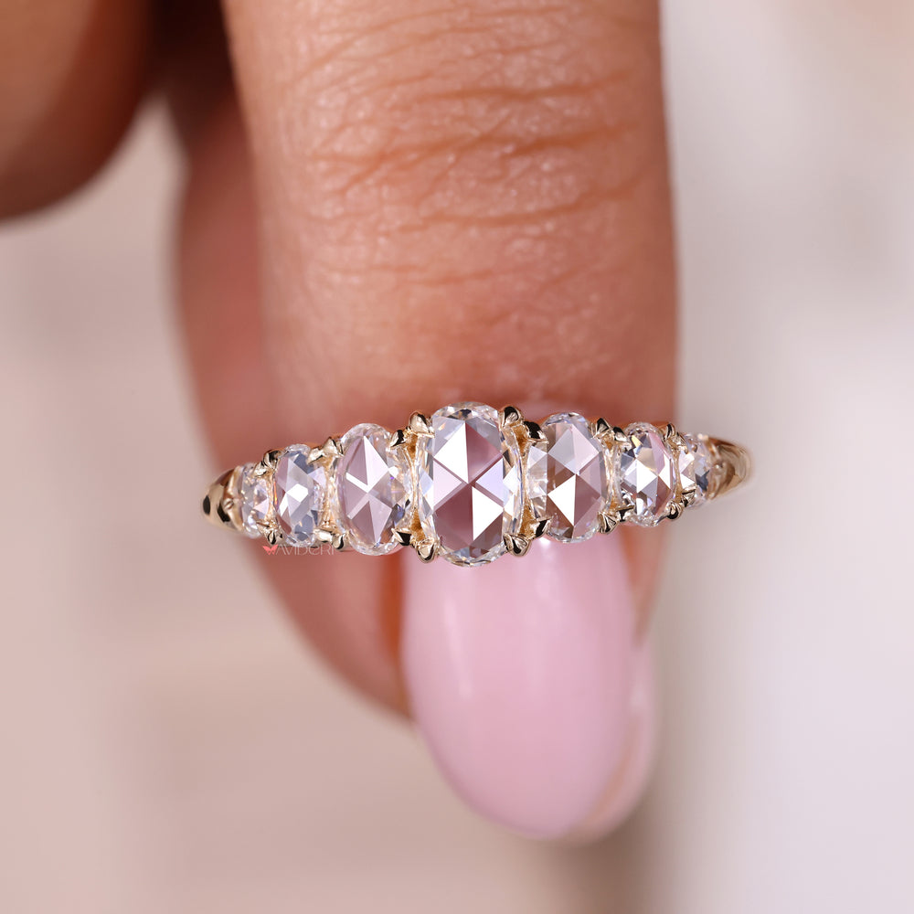 Diamond wedding band, 7 stone diamond band, claw prongs
