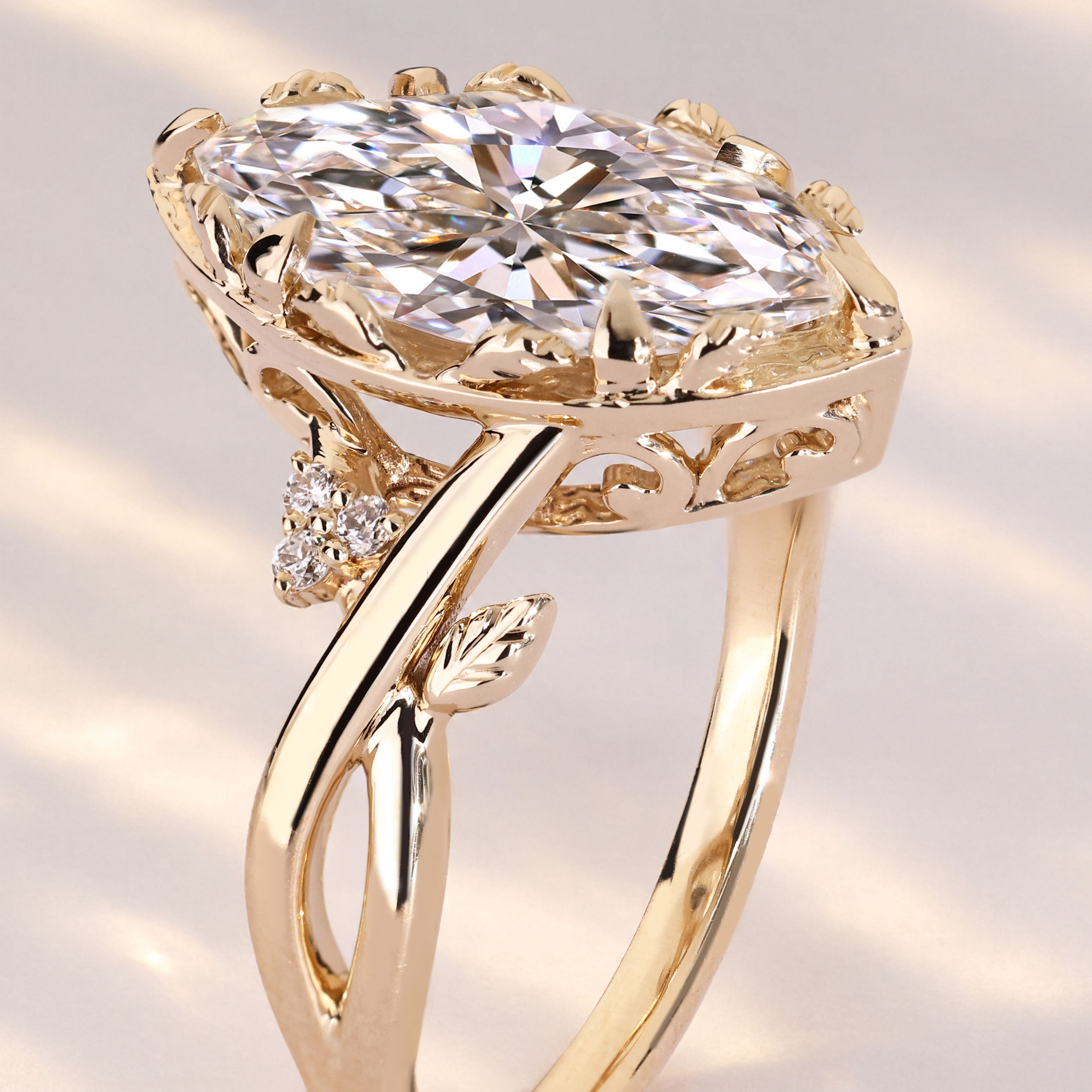 Handmade marquise diamond ring with muse setting.
