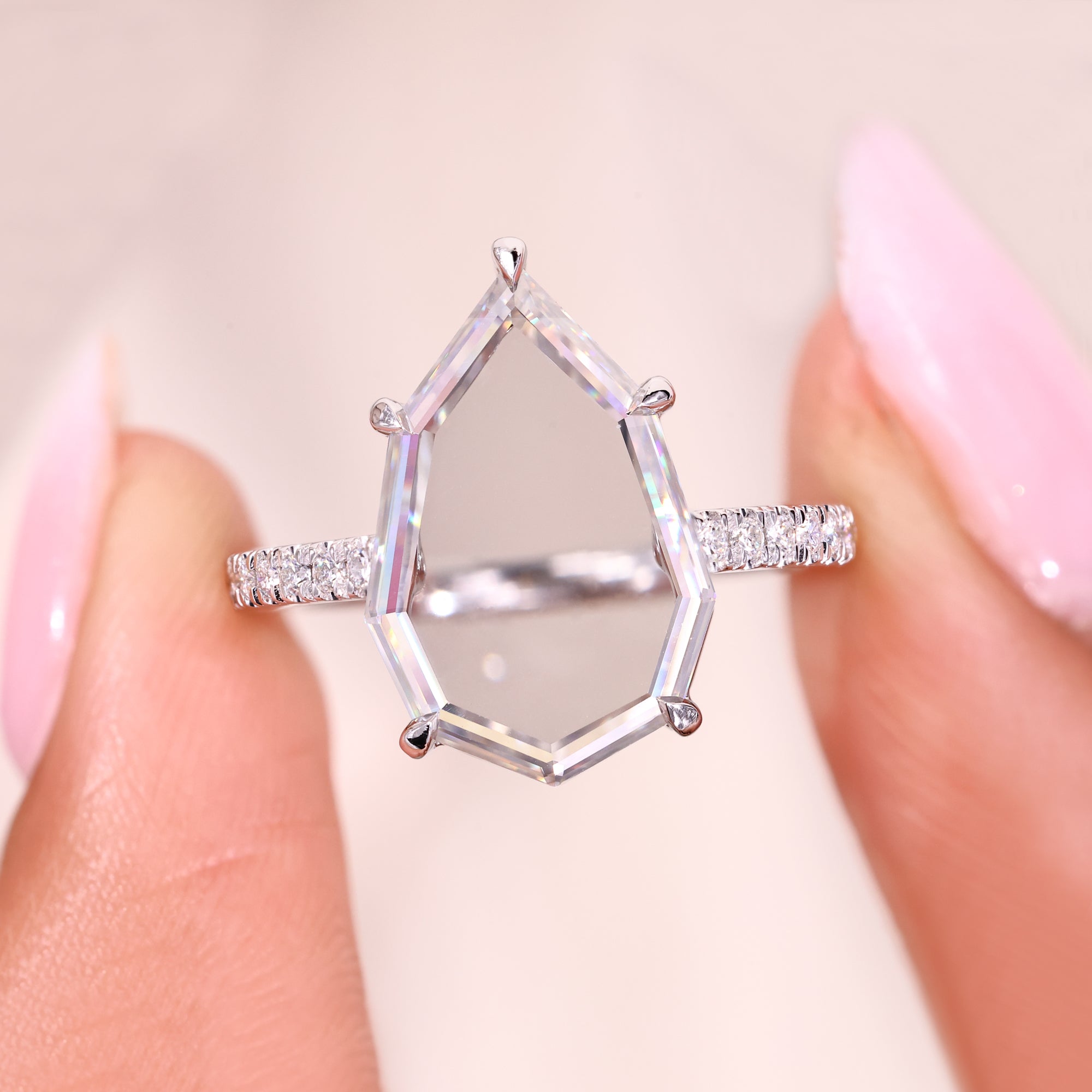 Buy engagement ring with a beautifully crafted moissanite.