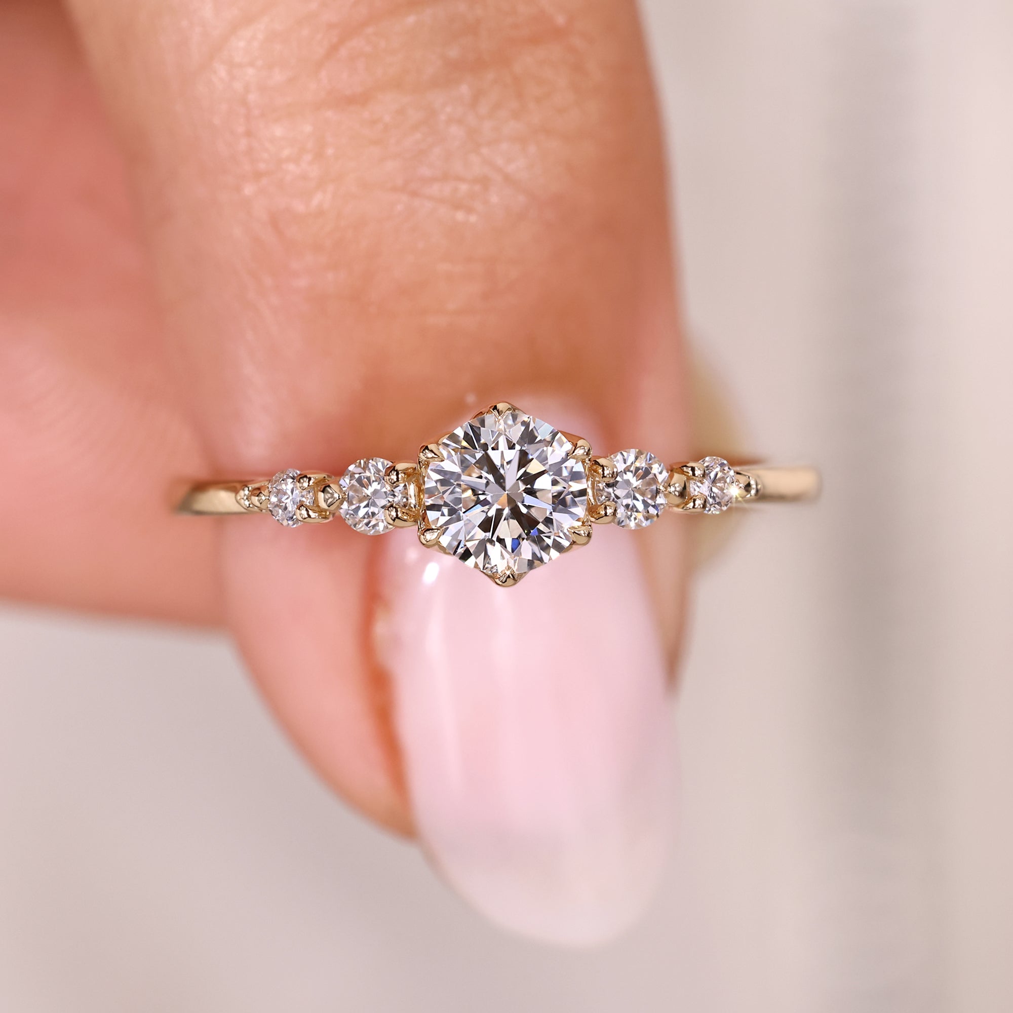 Five stone diamond ring five stone ring six prong engagement ring.
