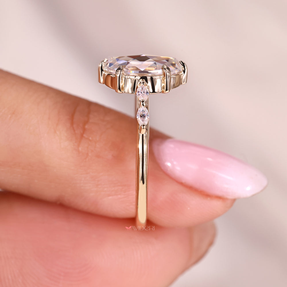 Marquise cut ring, 5 stone ring, moissanite engagement ring.
