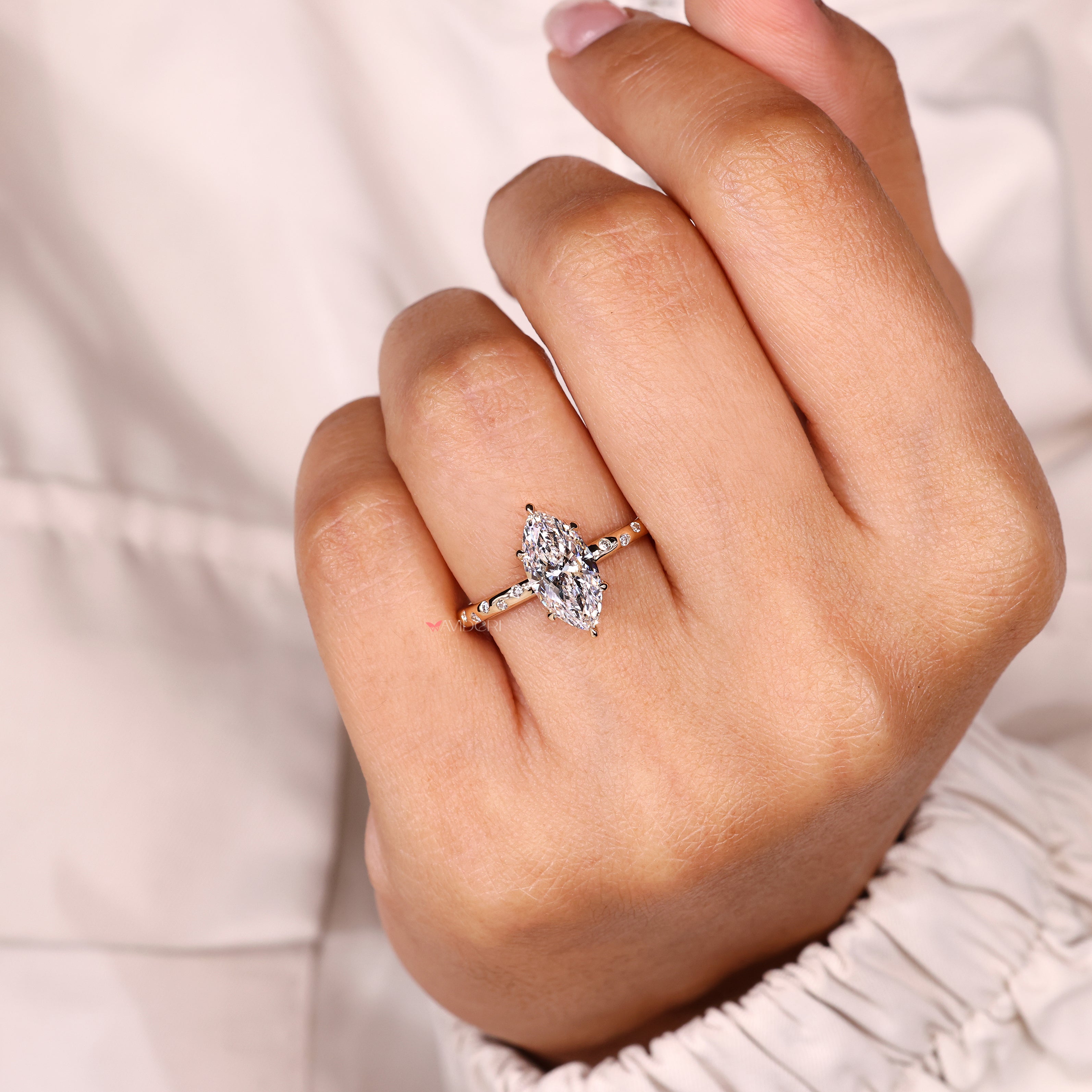 Lab grown diamond marquise ring pave style.
