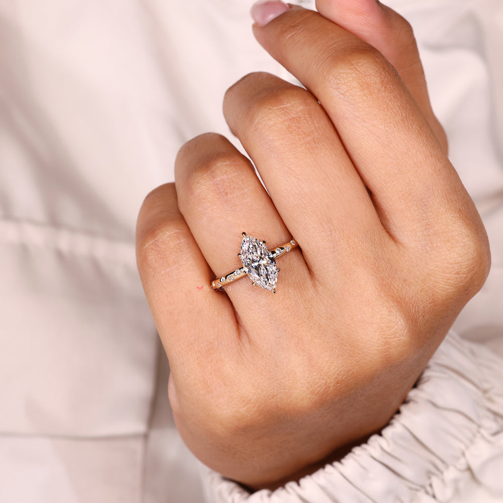 Lab grown diamond marquise ring pave style.
