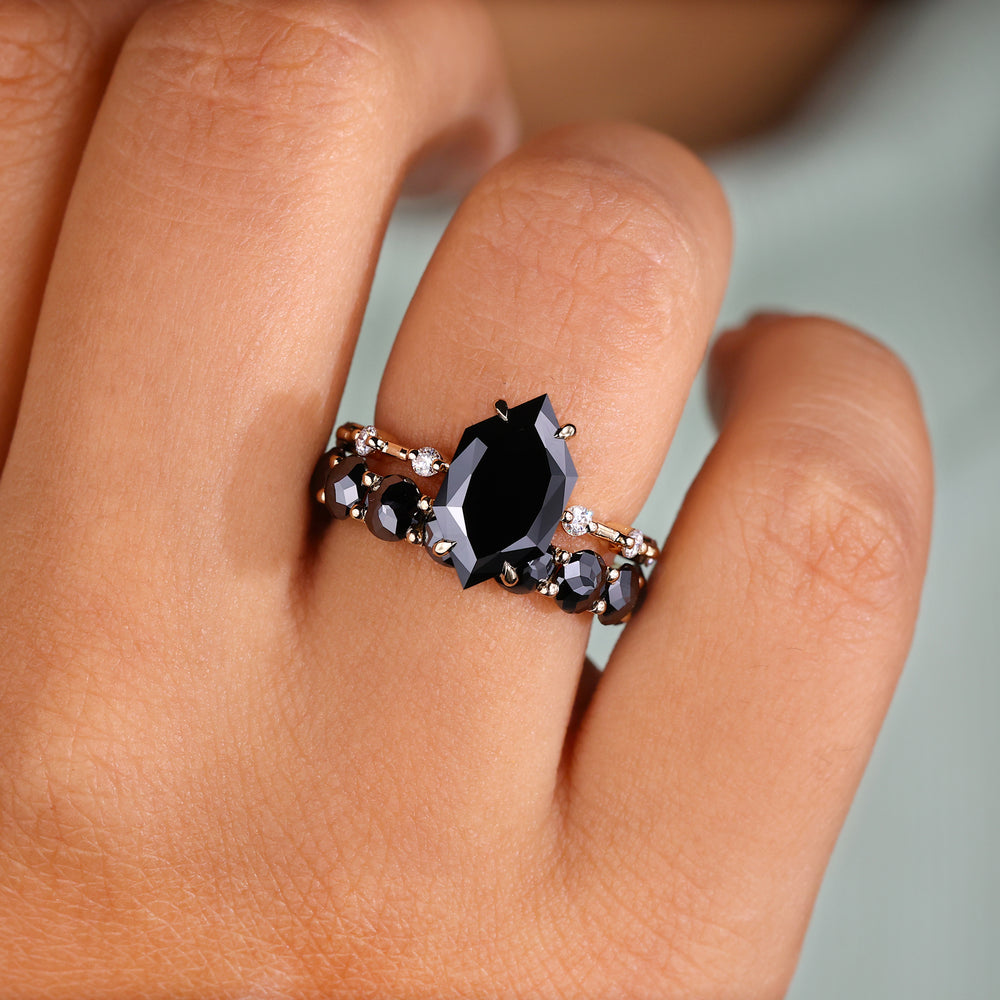 Dutch Marquise Ring Round Cut moissanite moissanite bridal set yellow gold bridal set.