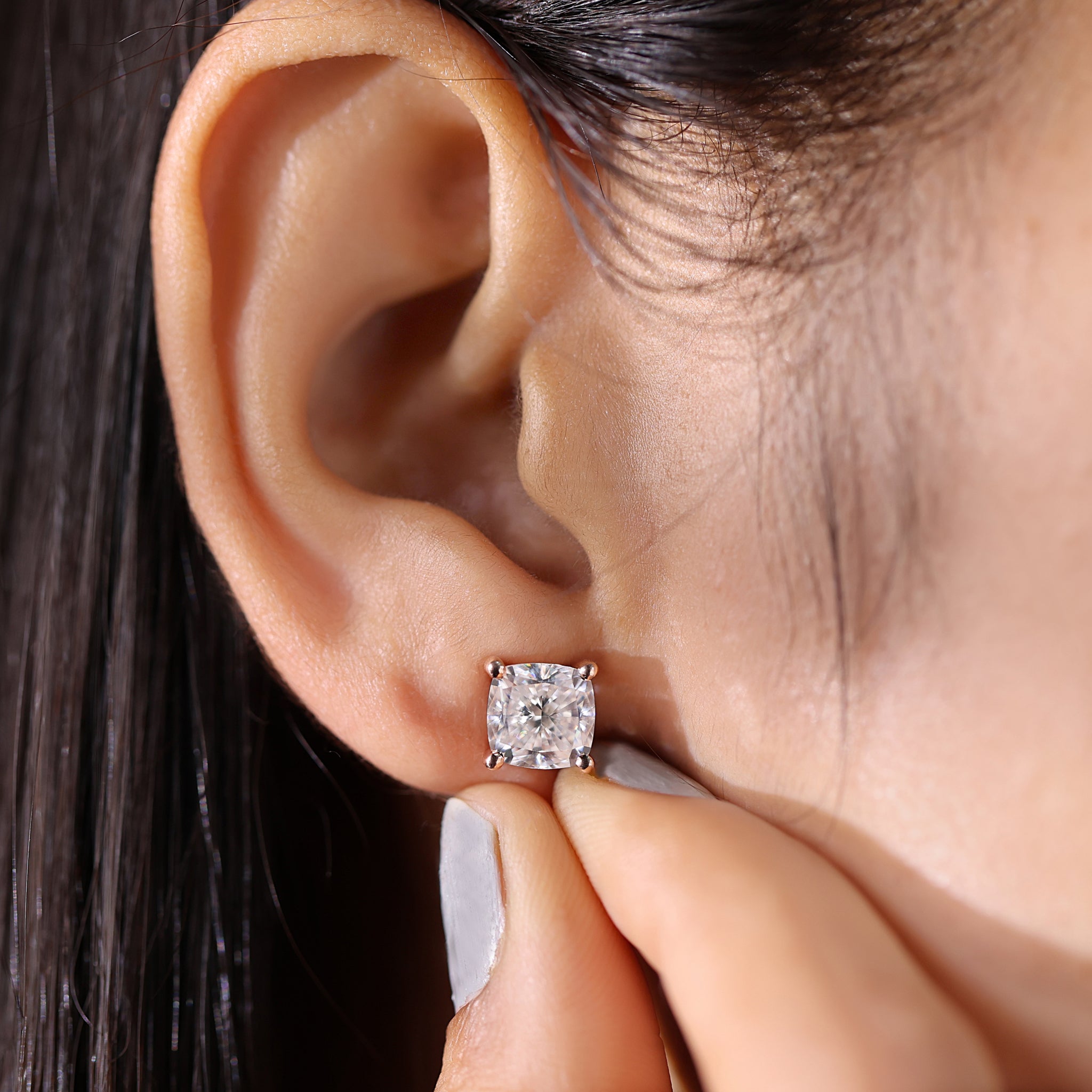 The cushion cut earrings offer a classic, rounded shape.