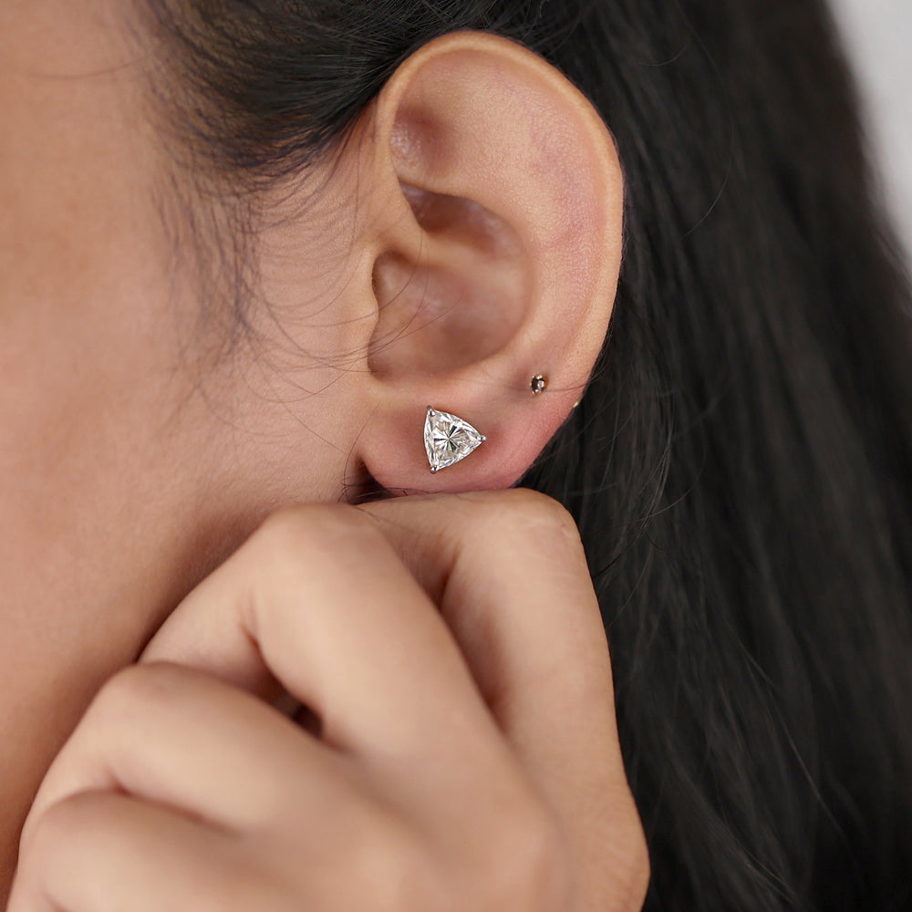 These Moissanite stud earrings shine with brilliant clarity.