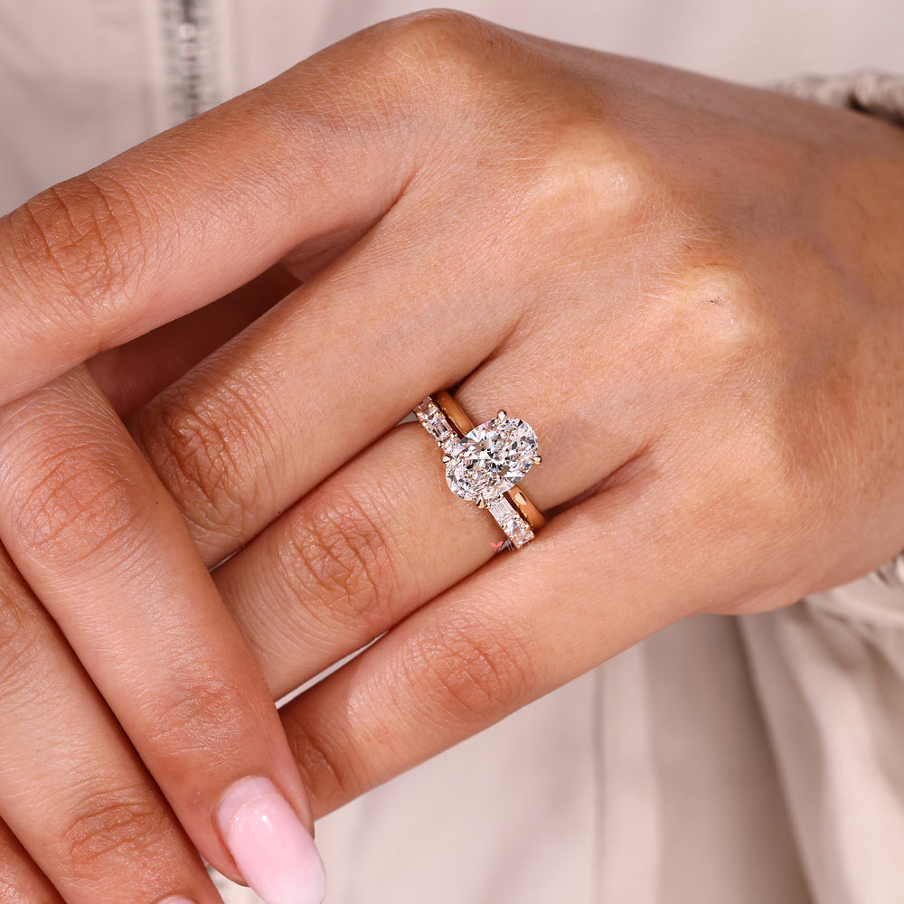 Lab grown oval diamond bridal set with half eternity band.