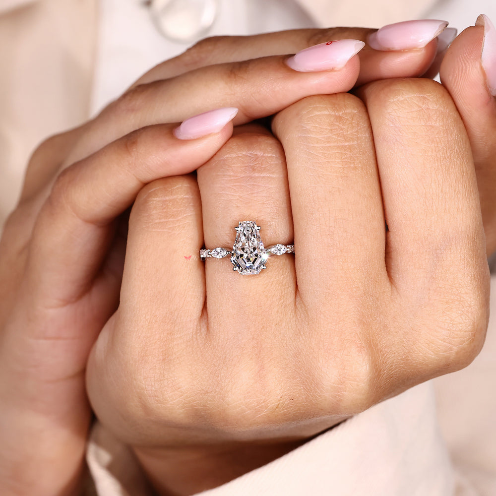 Handmade coffin cut diamond ring with pave band.