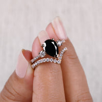 Pear Shape Ring with 3 Stone Design - Curved Wedding Band