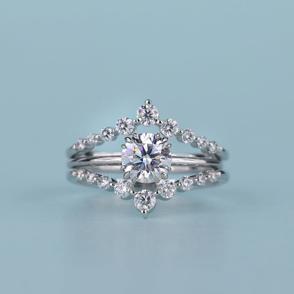 Round Cut Solitaire Ring with Guard Wrap Band and gold design.
