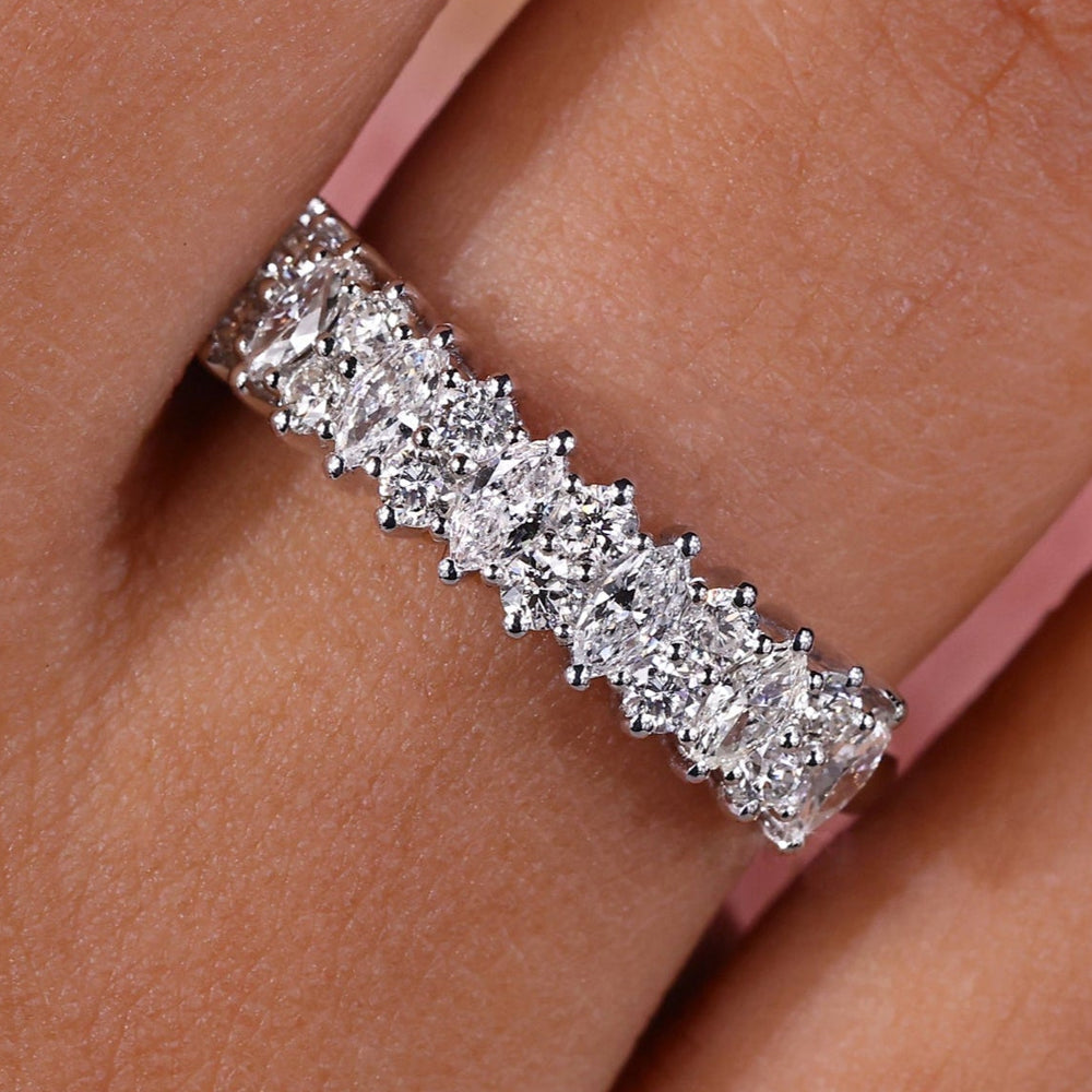 This half eternity band showcases fine craftsmanship and sparkle.
