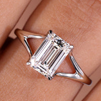 Emerald Cut Solitaire Ring - White Gold
