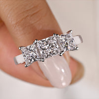 Three Stone Princess Cut Engagement Ring in white Gold