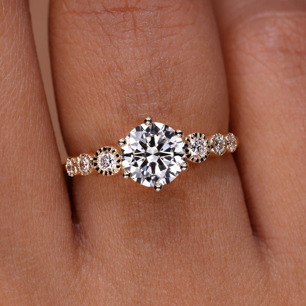 Stunning Round Cut Diamond Ring with Lab Grown Diamond in a classic six-prong setting for timeless elegance.

