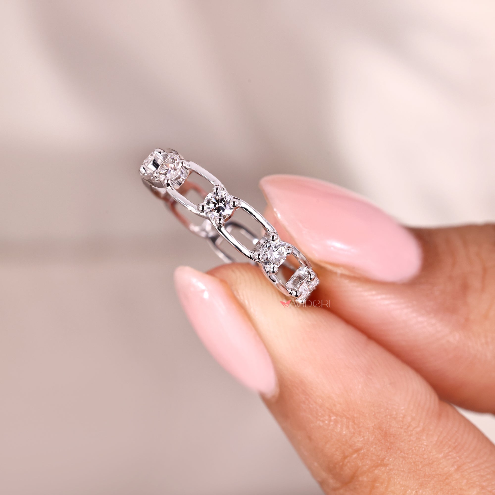 Link chain band with full eternity wedding band.