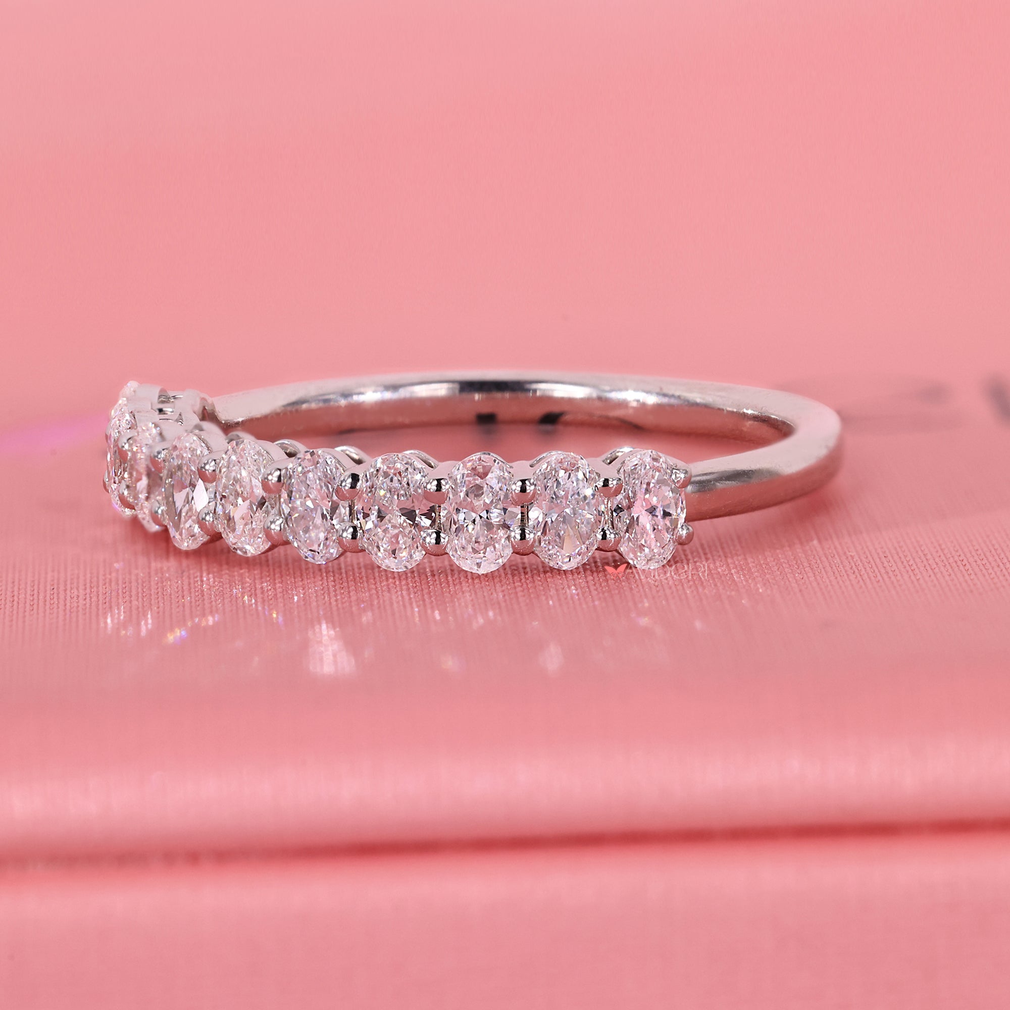 Custom wedding band with lab grown stones.