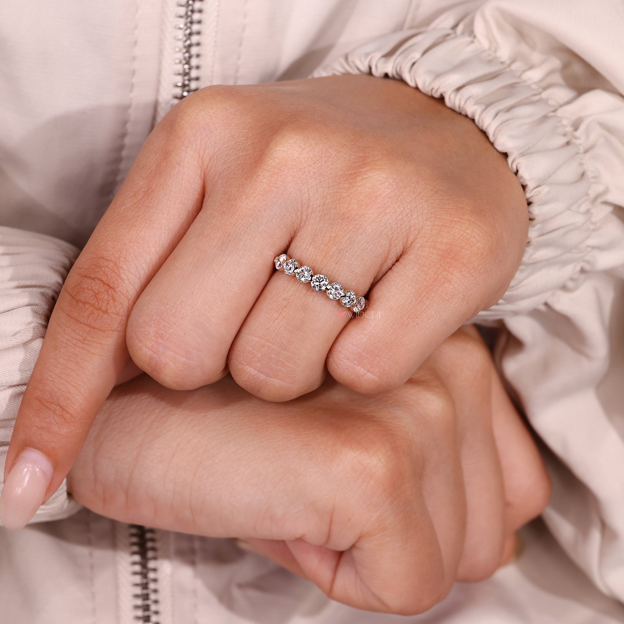 Eight stone wedding band in half eternity band.