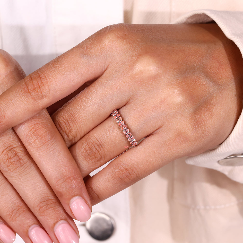 Avideri wedding band with pink oval Lab Grown Diamonds.