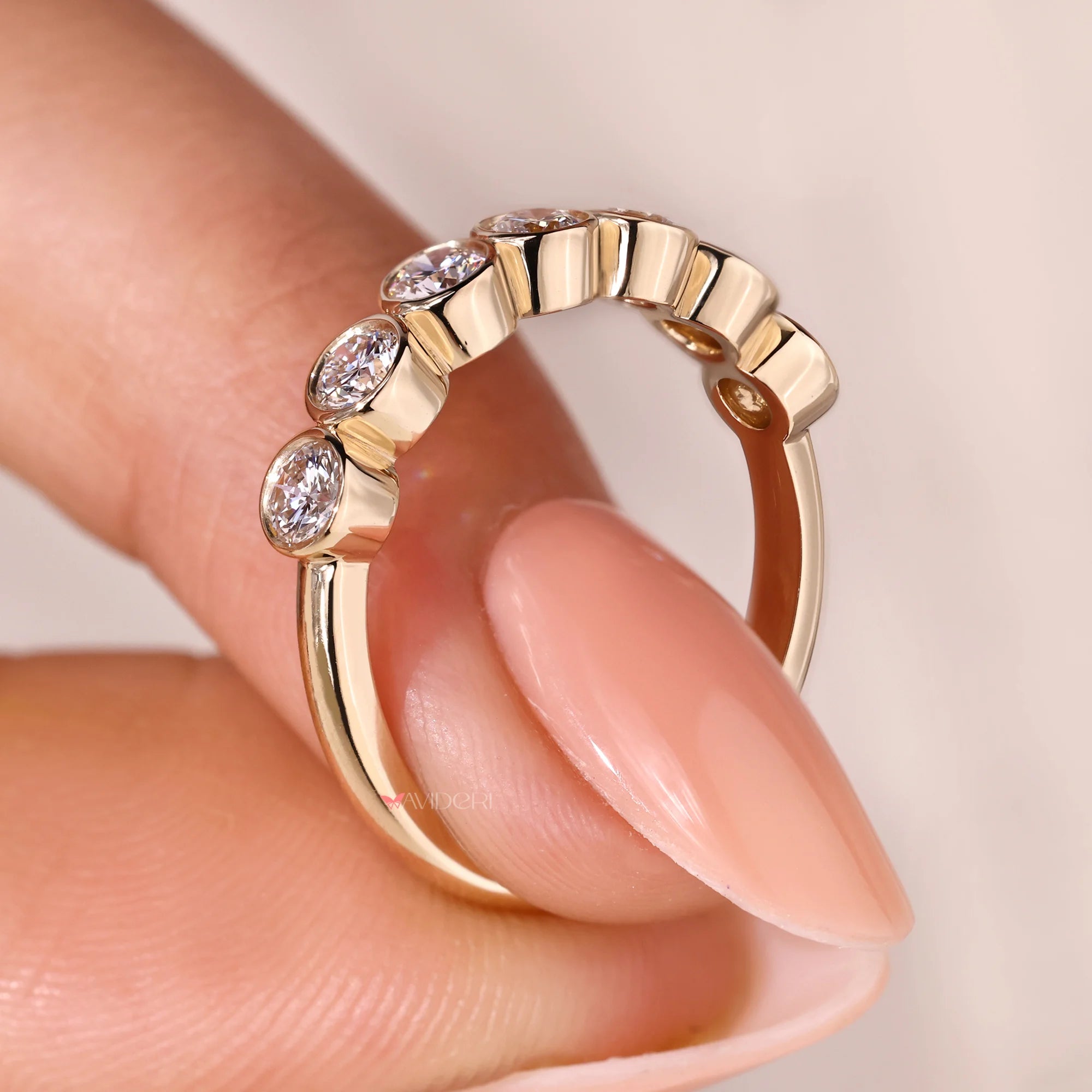 Yellow gold wedding band with diamond wedding band.