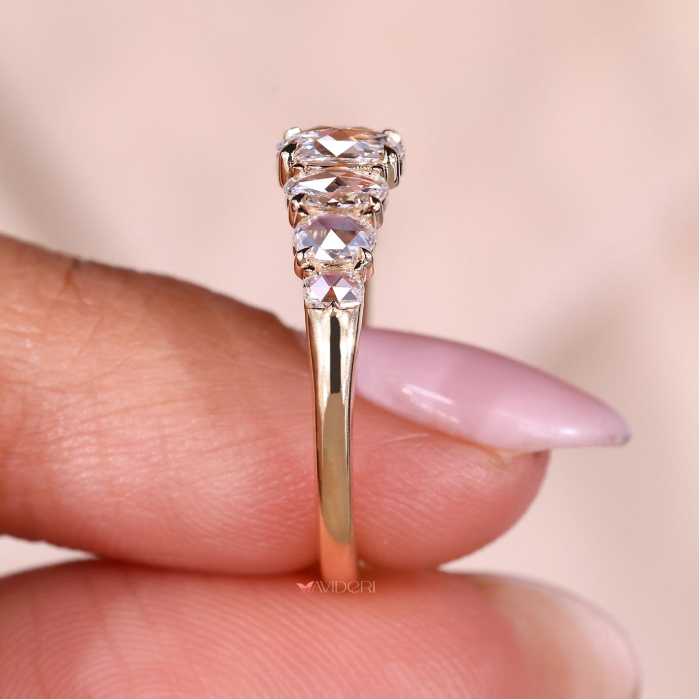 Rose cut diamond band, Lab Grown Diamond, claw prongs
