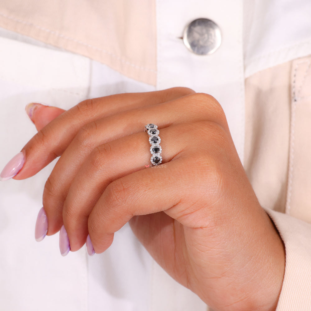 Round moissanite wedding band, white gold wedding band, handmade jewelry