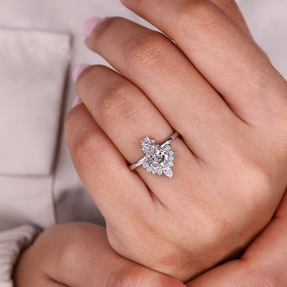 Half halo engagement ring with lab grown diamond.