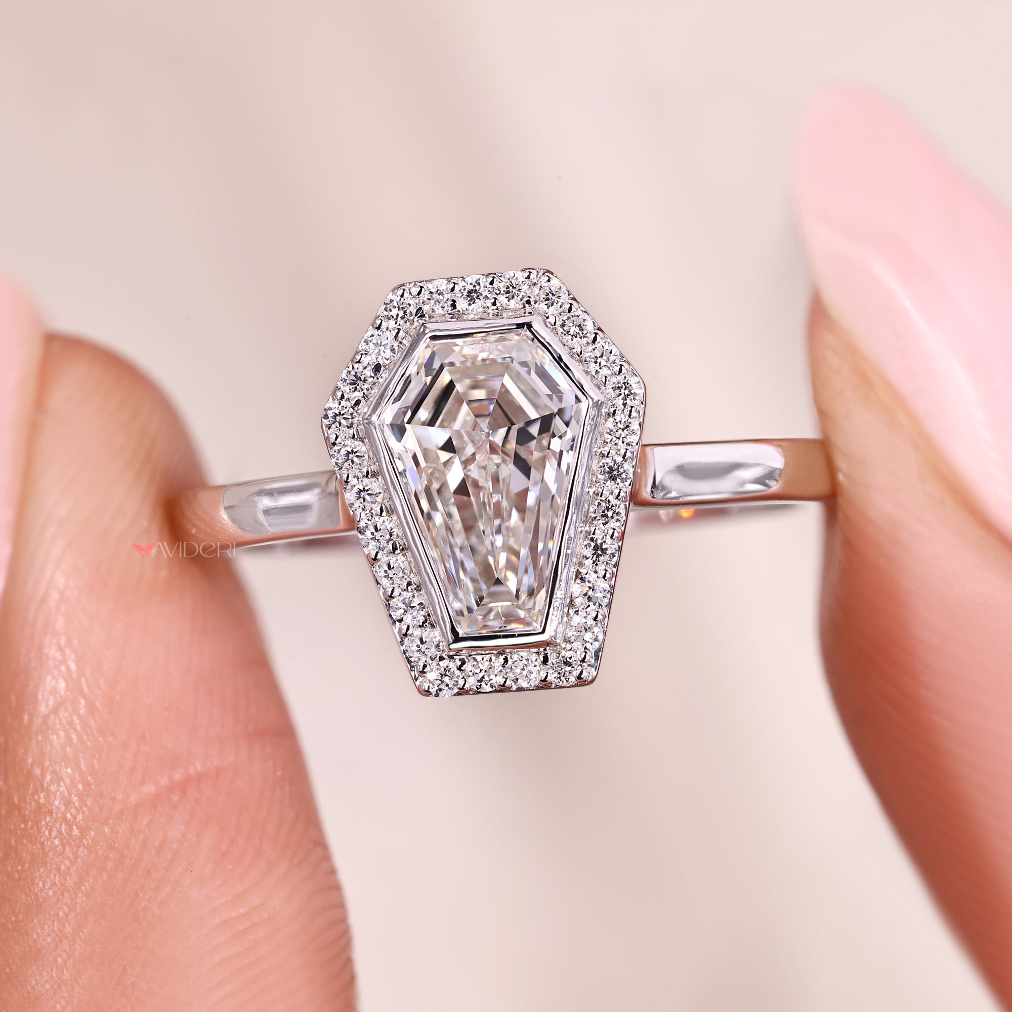 Avideri Coffin Cut Diamond Engagement Ring.