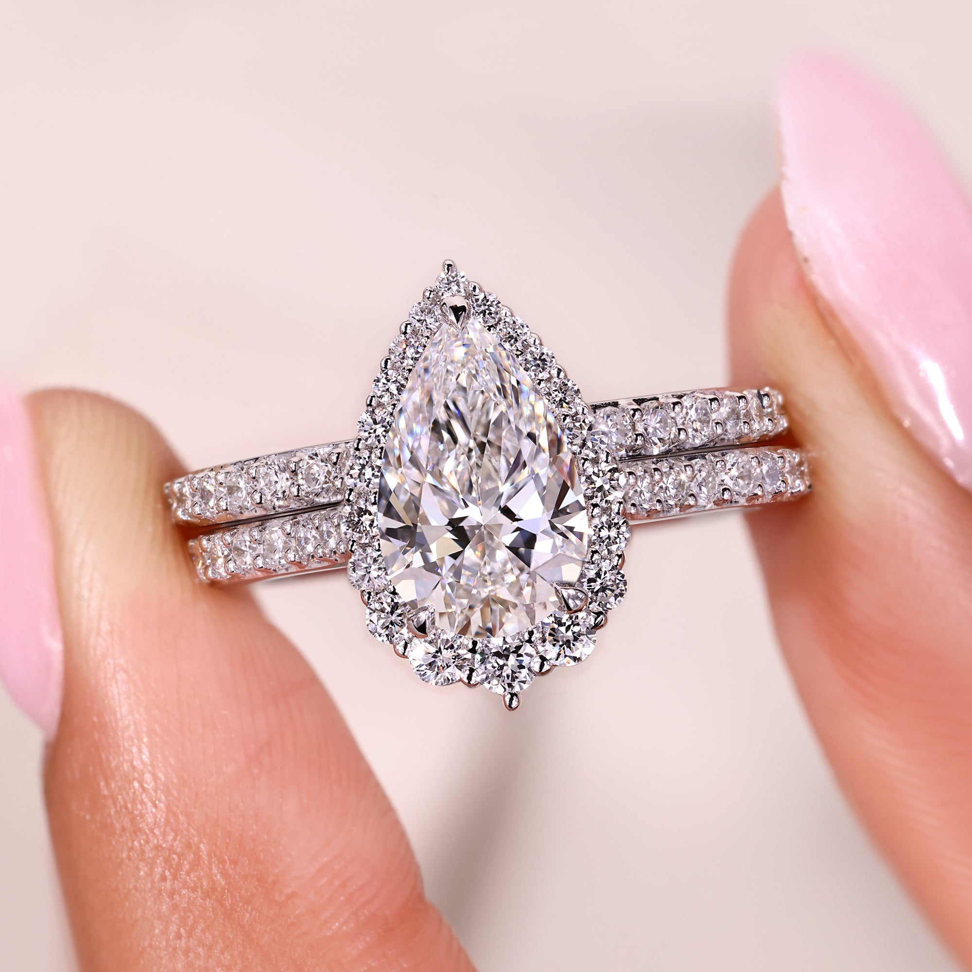 Round diamond wedding band half eternity style.