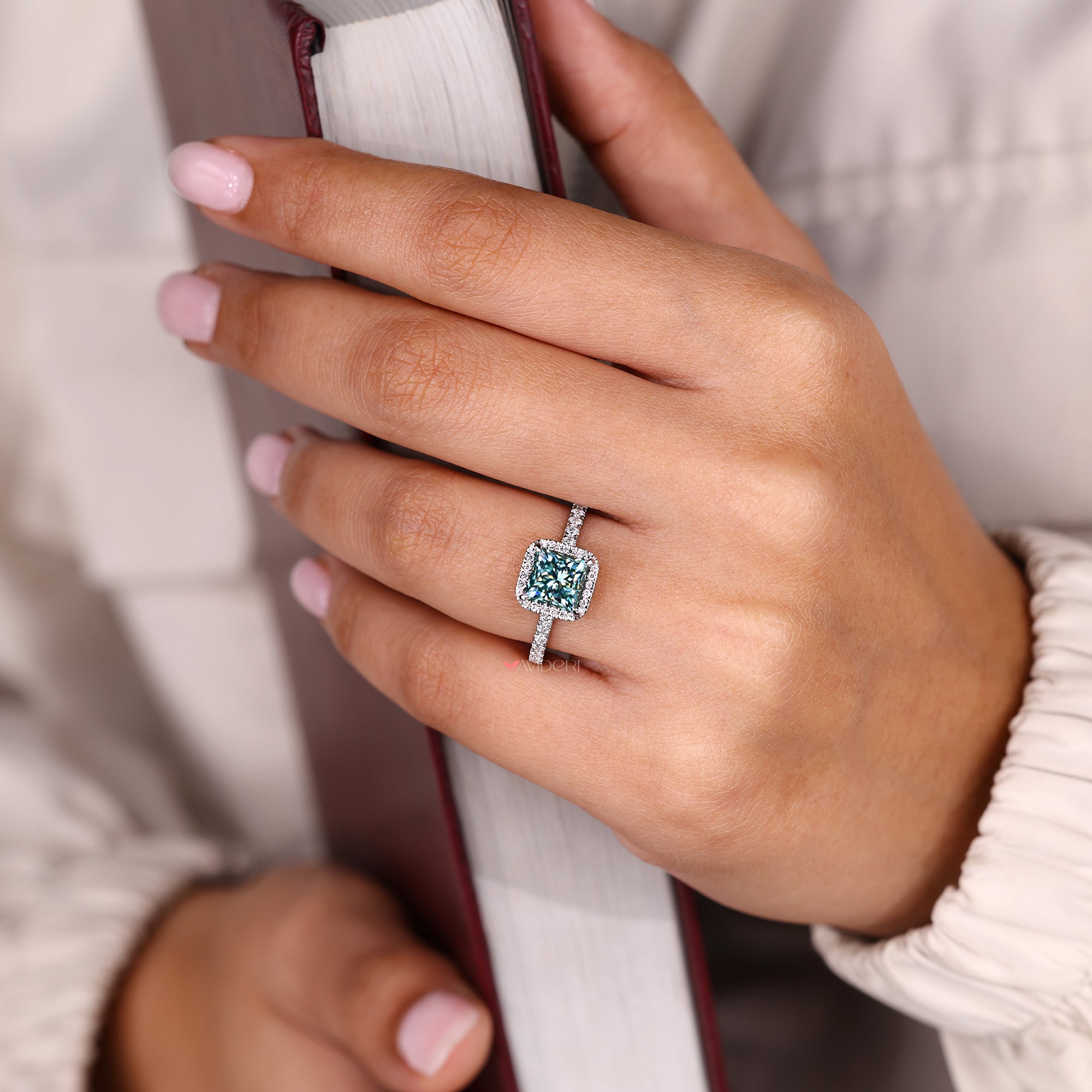 Halo engagement ring, pave setting ring, moissanite gold ring