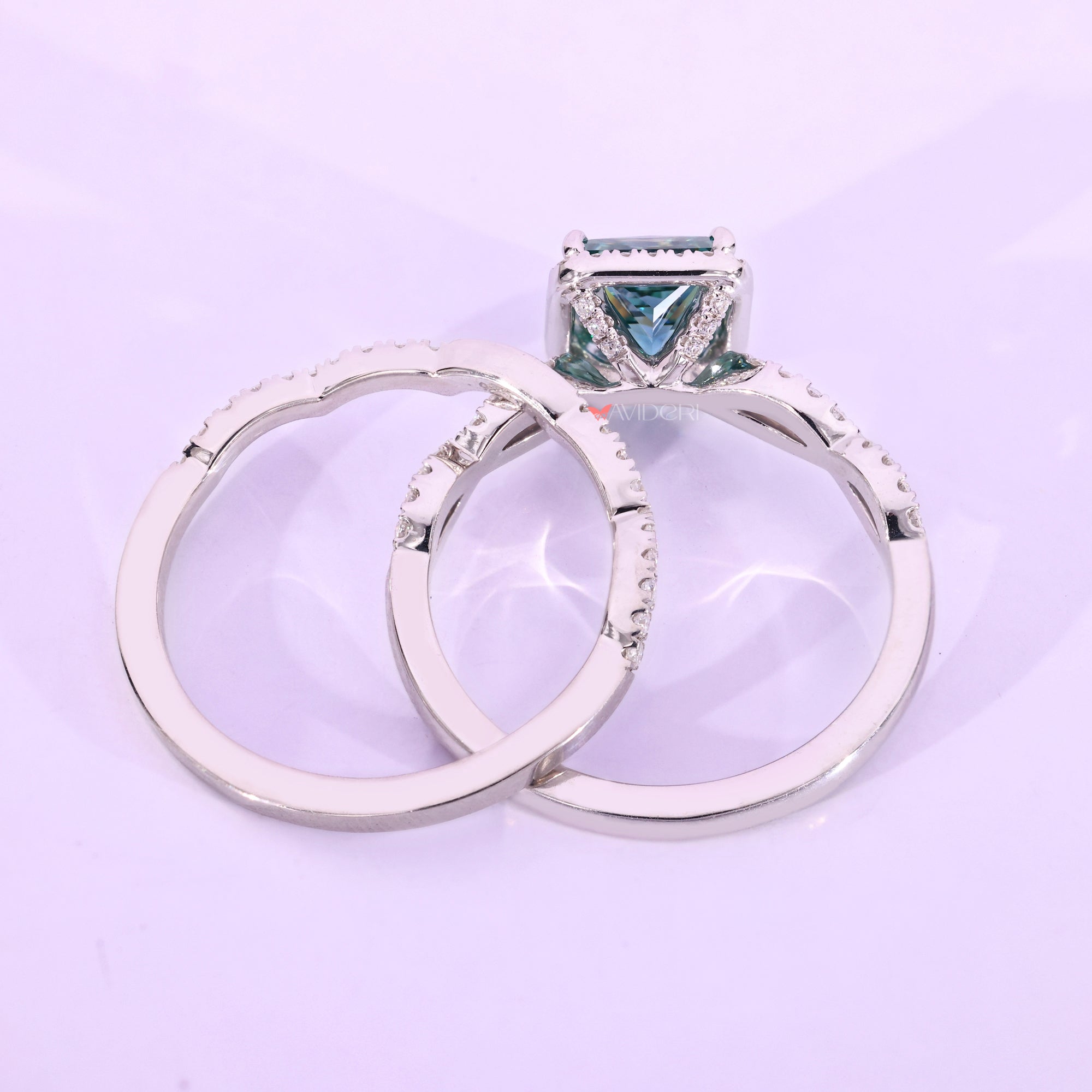 White gold bridal set with moissanite bridal set.