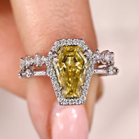 Canary Yellow Coffin Cut Bridal Set In White Gold
